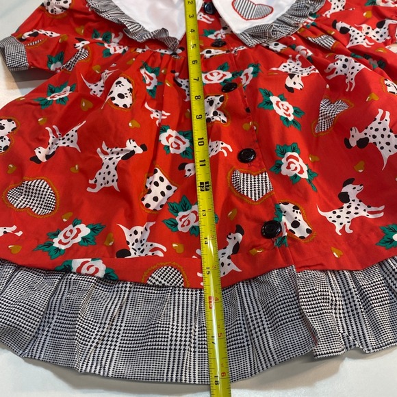 Mayfair Kids Red Dalmatian Dog Rose Plaid Collar Ruffle Dress‎ Sears  2T VTG NEW - Picture 8 of 8